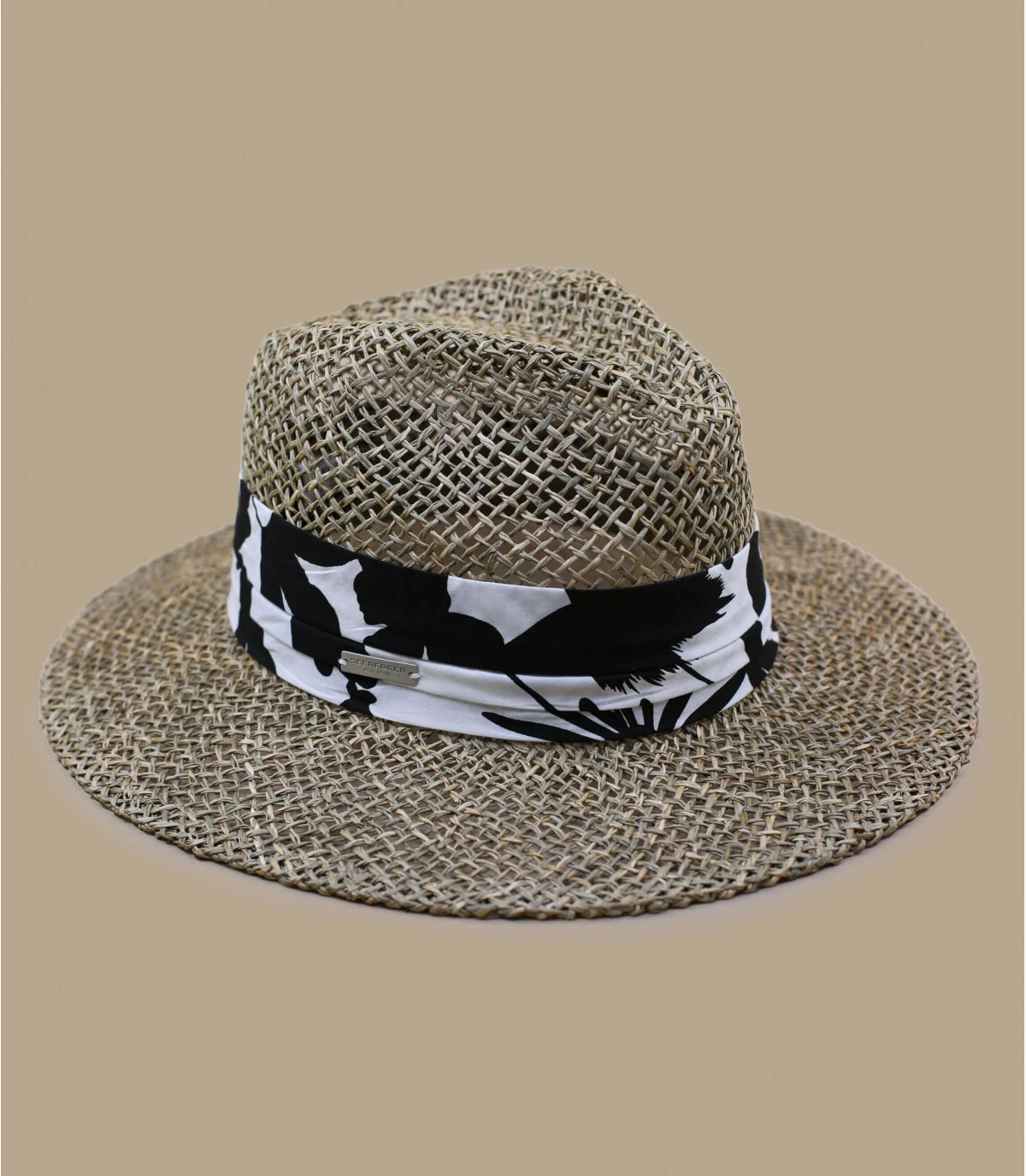 Seeberger Seagrass Fedora Summer Print Black 2 Seeberger Seagrass Fedora Summer Print Black – Image 2