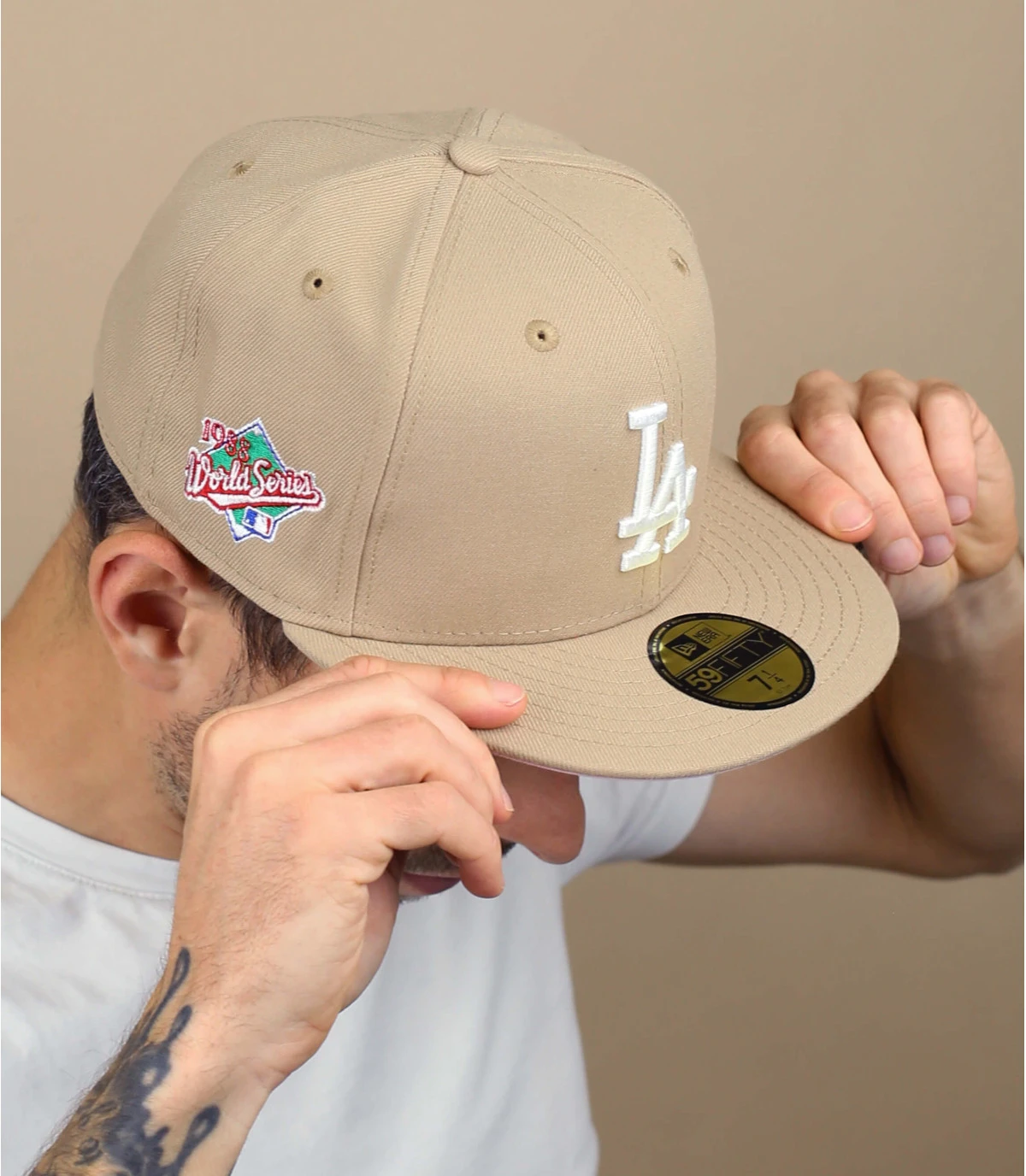 NEW ERA Side Patch 5950 LA Dodgers Camel Pink 1 NEW ERA Side Patch 5950 LA Dodgers Camel Pink